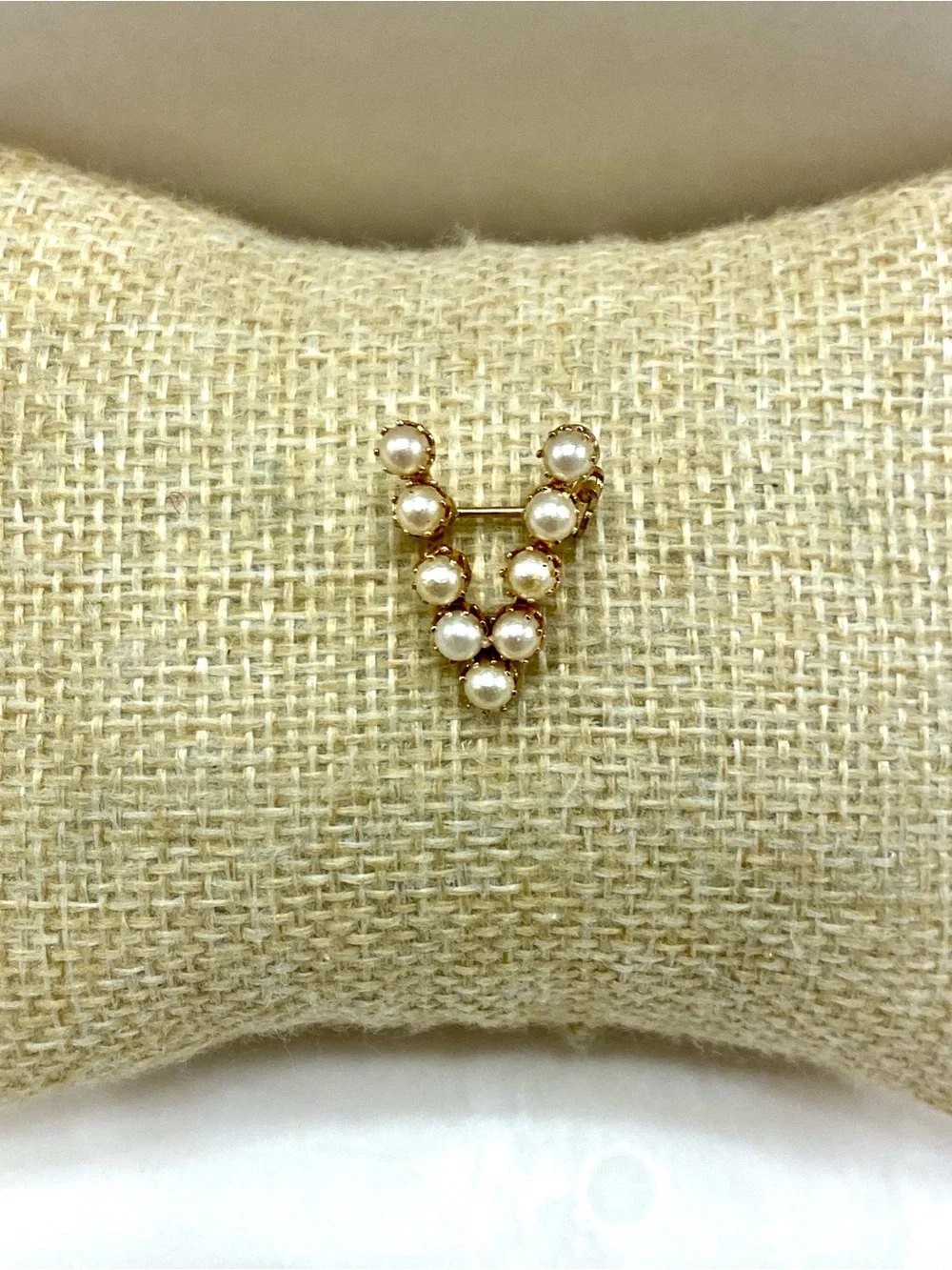 Vintage Gold Pearl “V” Brooch